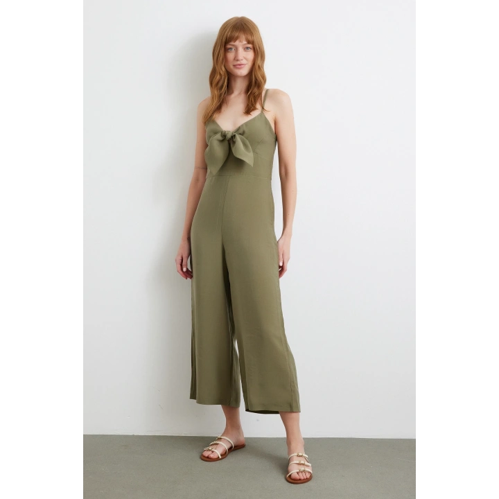 Fiyonklu Askılı Tulum Haki