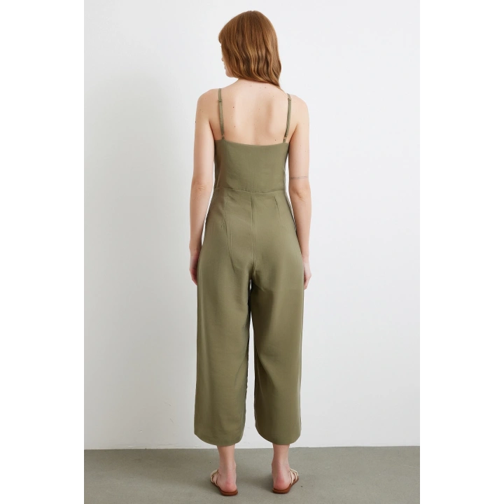 Fiyonklu Askılı Tulum Haki