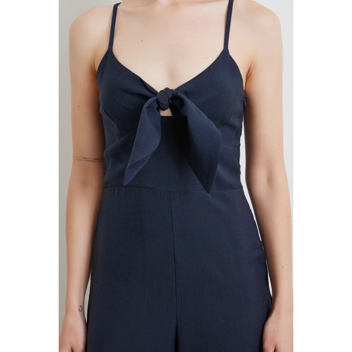 Fiyonklu Askılı Tulum Lacivert