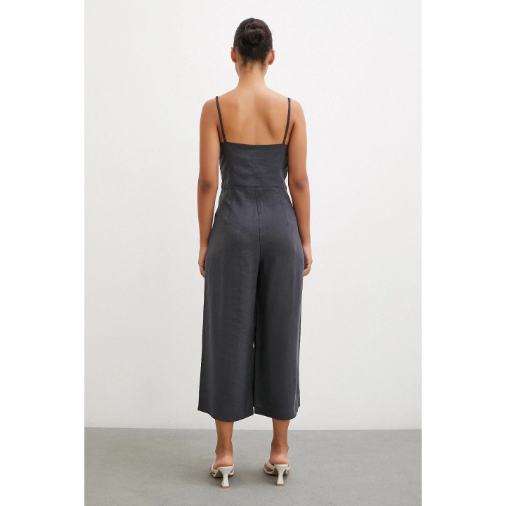 Fiyonklu Askılı Tulum Siyah