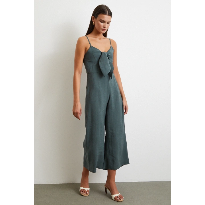 Fiyonklu Askılı Tulum Yeşil