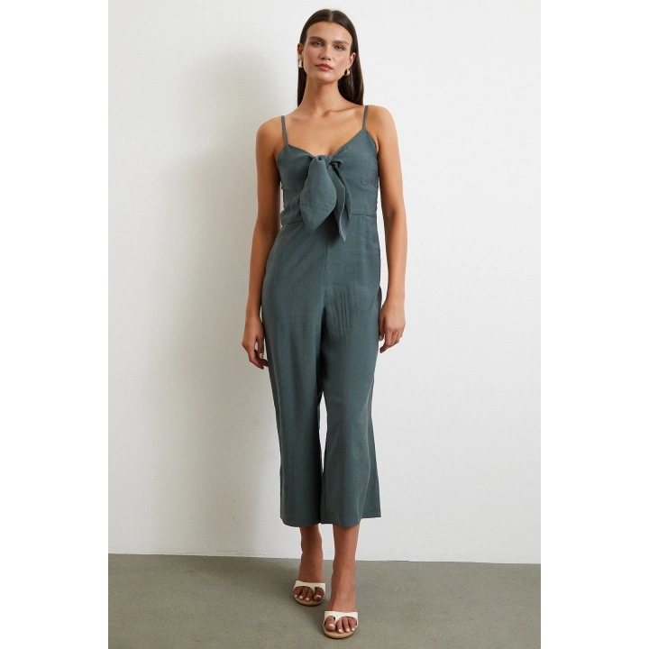 Fiyonklu Askılı Tulum Yeşil