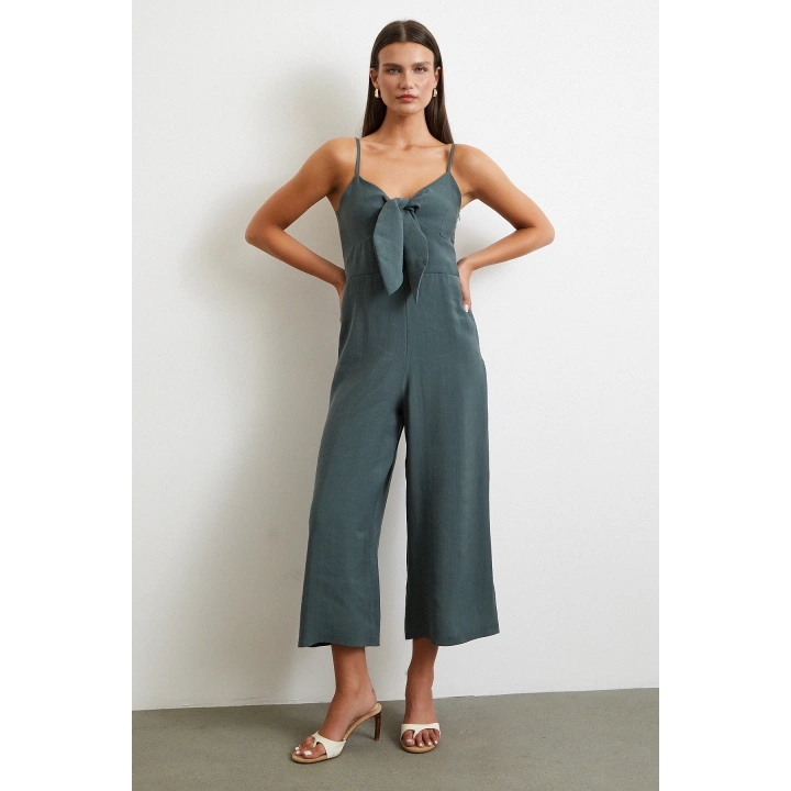 Fiyonklu Askılı Tulum Yeşil