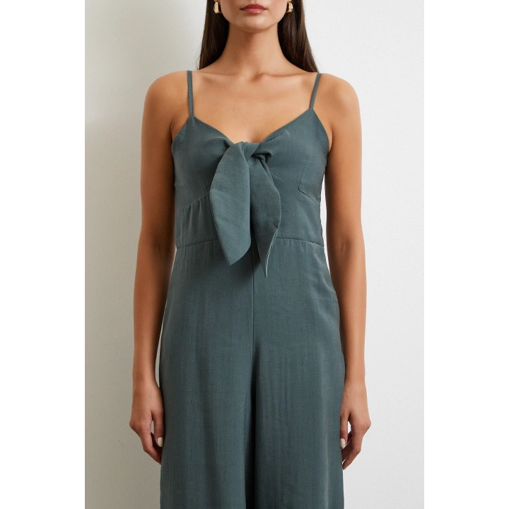 Fiyonklu Askılı Tulum Yeşil