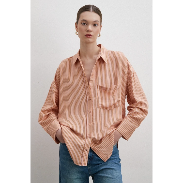Fury Mango Çizgili Gömlek Pudra