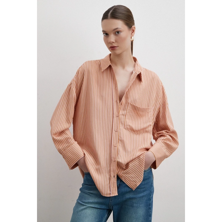 Fury Mango Çizgili Gömlek Pudra