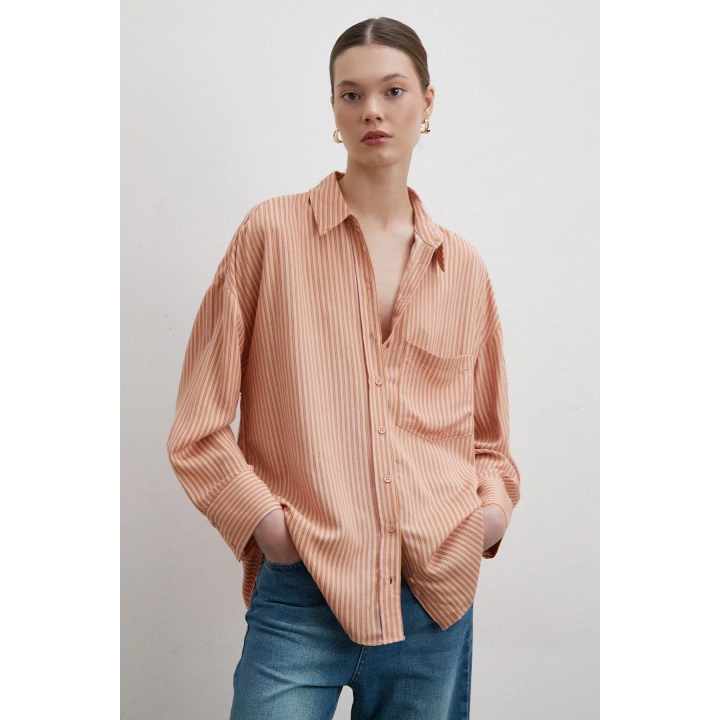 Fury Mango Çizgili Gömlek Pudra