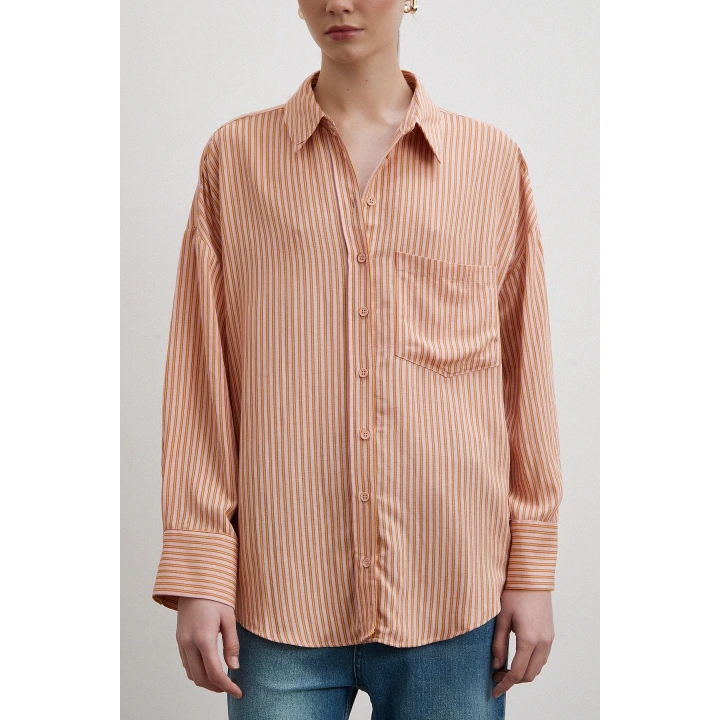 Fury Mango Çizgili Gömlek Pudra