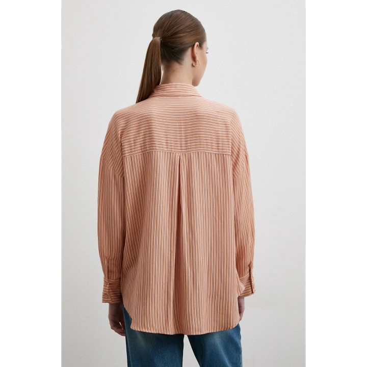 Fury Mango Çizgili Gömlek Pudra