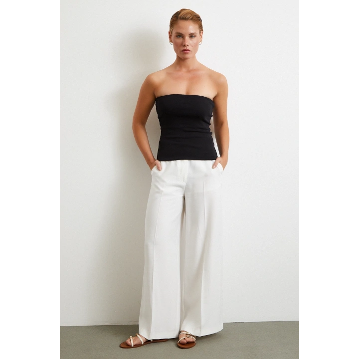 Geniş Paça Palazzo Pantolon Ekru
