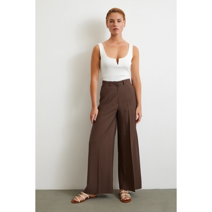 Geniş Paça Palazzo Pantolon Kahve