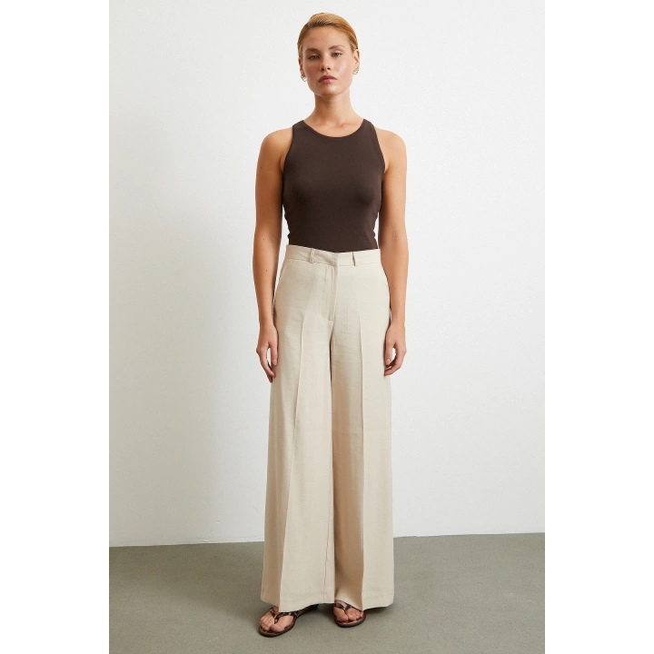 Geniş Paça Palazzo Pantolon Taş