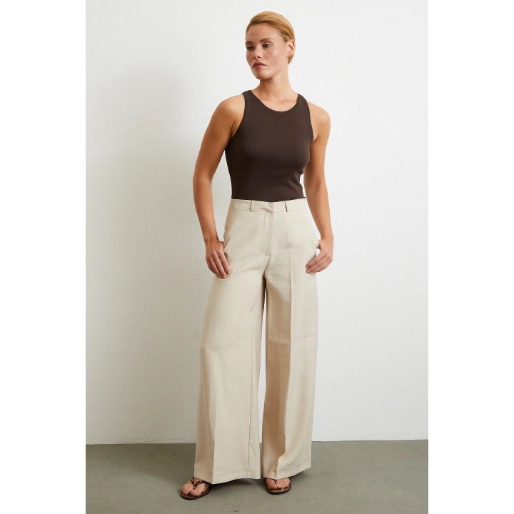 Geniş Paça Palazzo Pantolon Taş