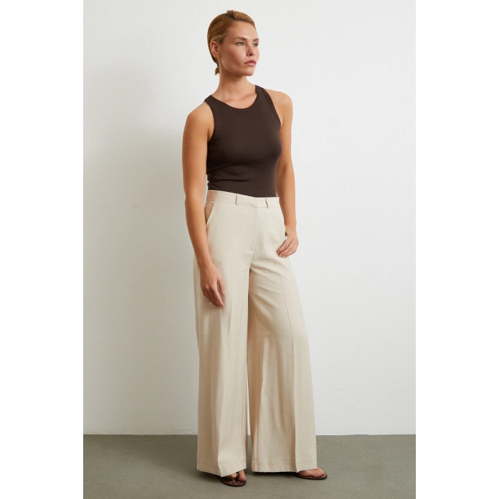 Geniş Paça Palazzo Pantolon Taş