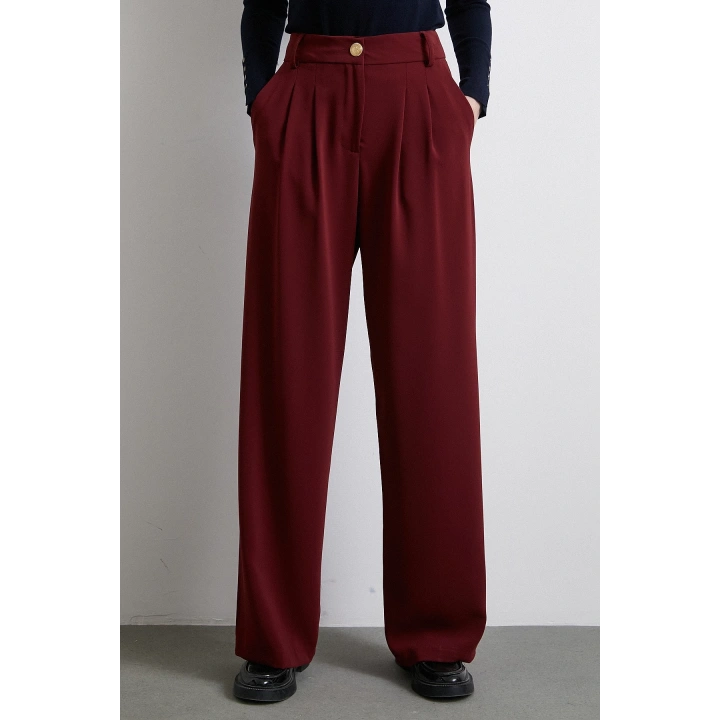 Geniş Paça Pantolon Bordo