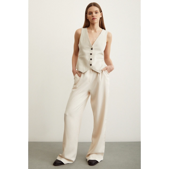 Geniş Paça Pantolon Krem