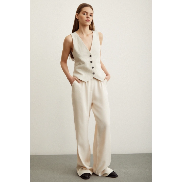 Geniş Paça Pantolon Krem