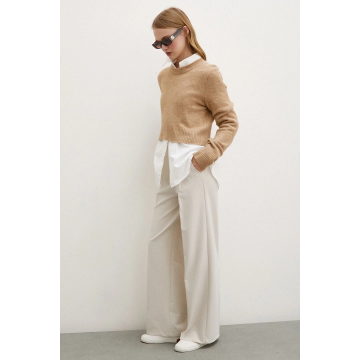 Geniş Paça Pantolon Krem