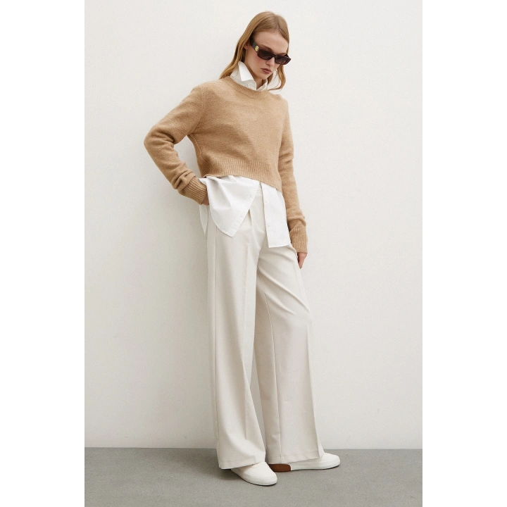 Geniş Paça Pantolon Krem