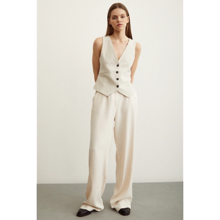 Geniş Paça Pantolon Krem