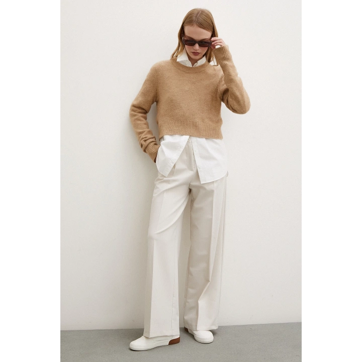 Geniş Paça Pantolon Krem