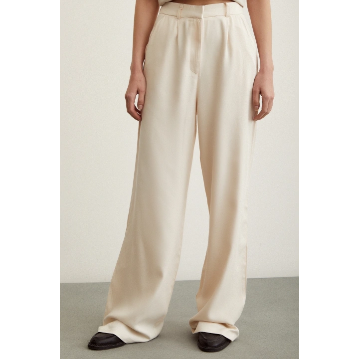 Geniş Paça Pantolon Krem