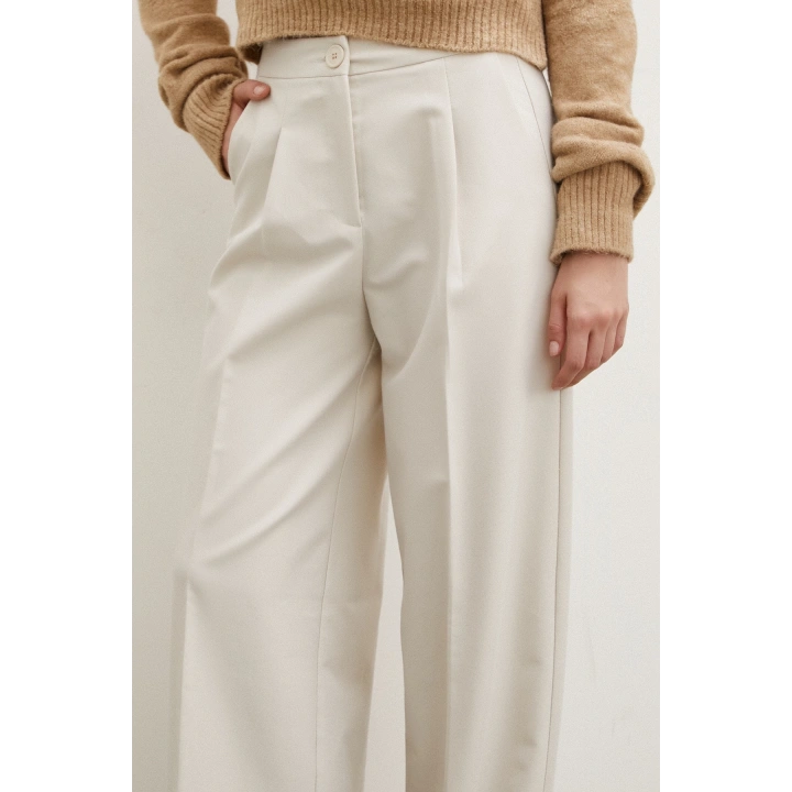 Geniş Paça Pantolon Krem