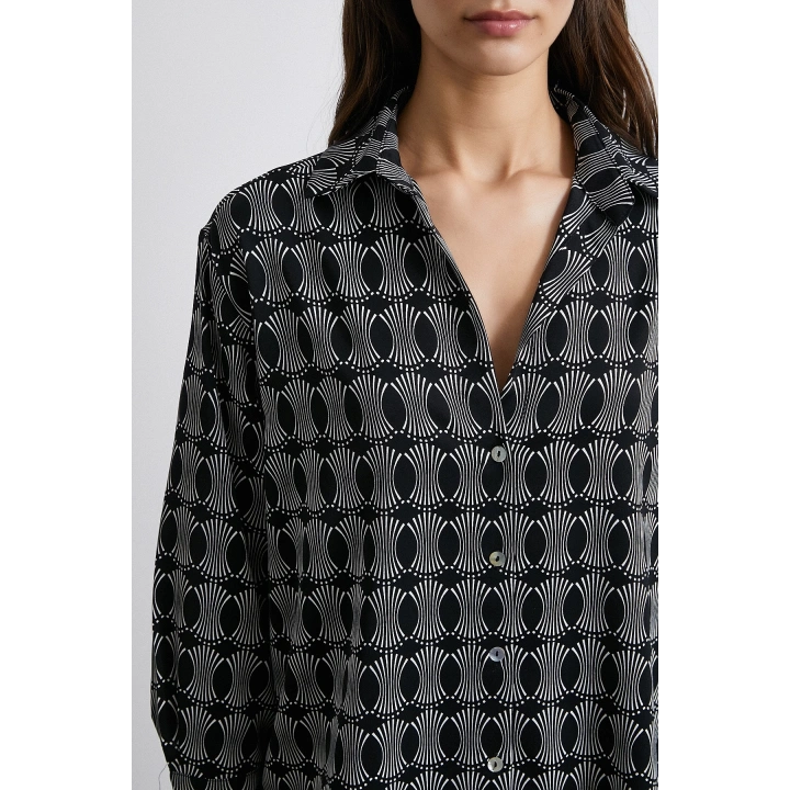 Geometrik Desenli Gömlek Siyah