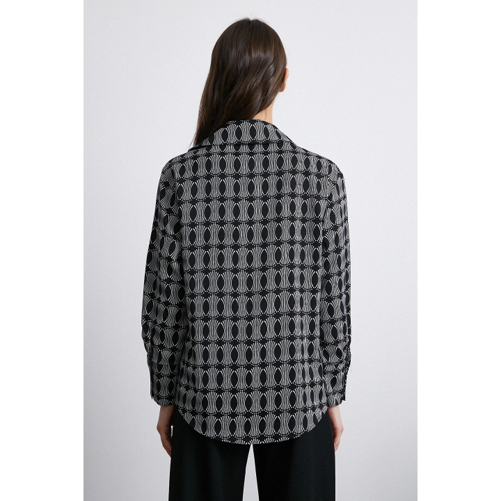 Geometrik Desenli Gömlek Siyah