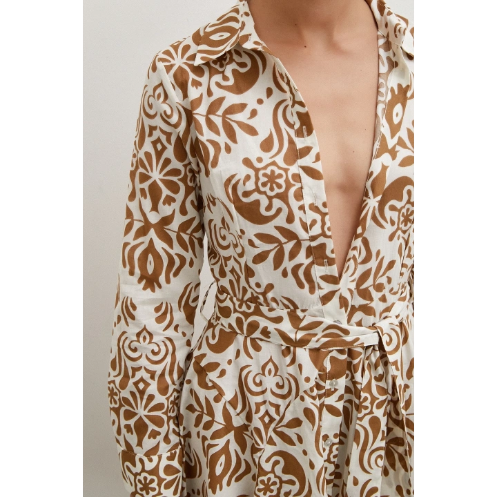 Godeli Desenli Elbise Kahve