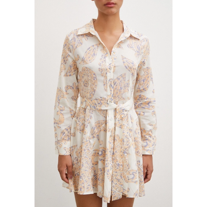 Godeli Desenli Elbise Krem