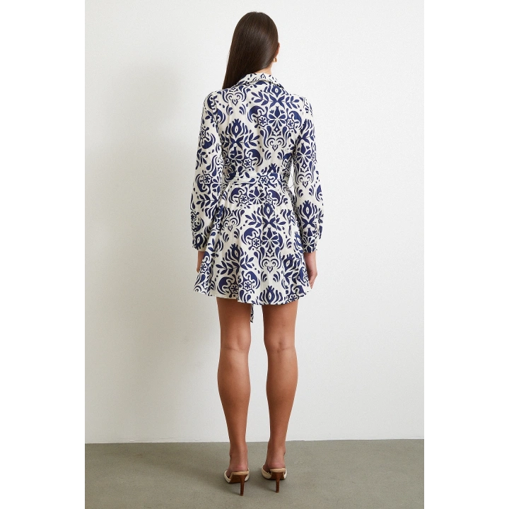 Godeli Desenli Elbise Lacivert