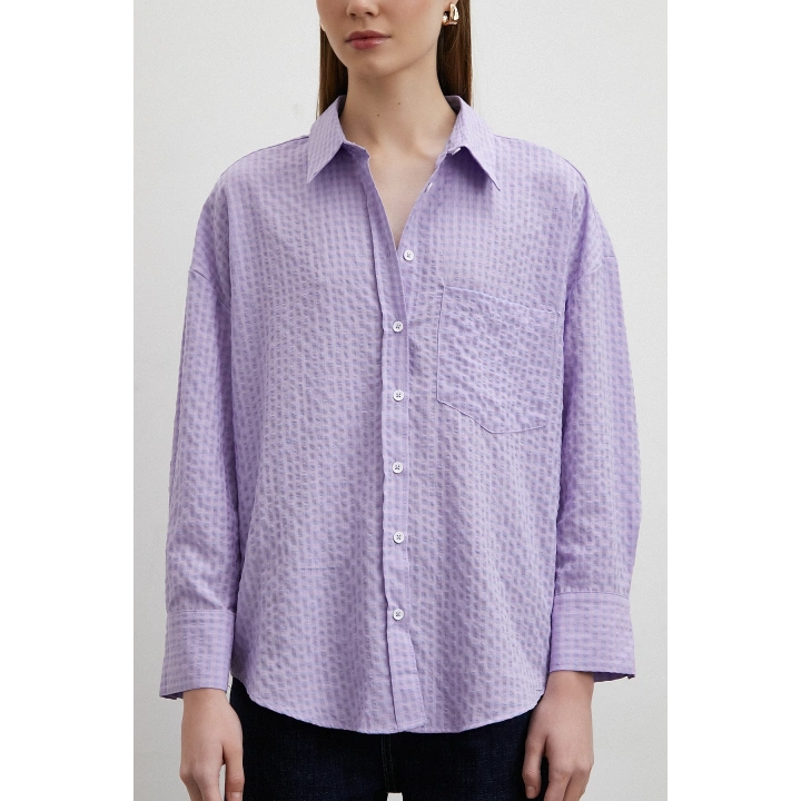 Gofre Kareli Gömlek Mor