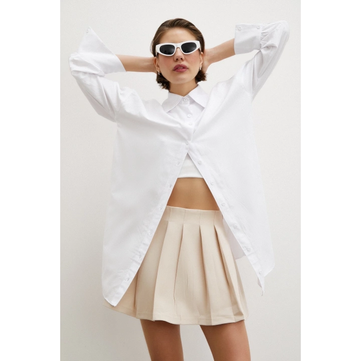 Gömlek Etek Elbise Takım Krem