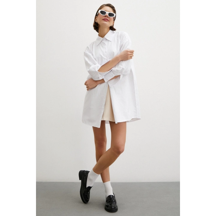 Gömlek Etek Elbise Takım Krem