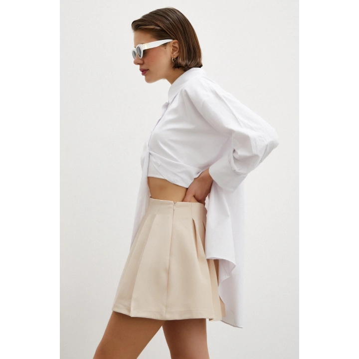 Gömlek Etek Elbise Takım Krem