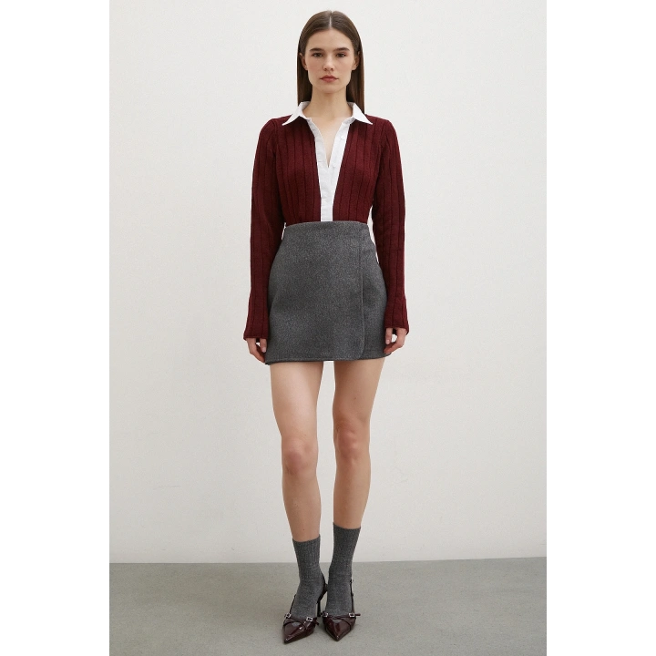 Gömlek Yaka İpek Hırka Bordo