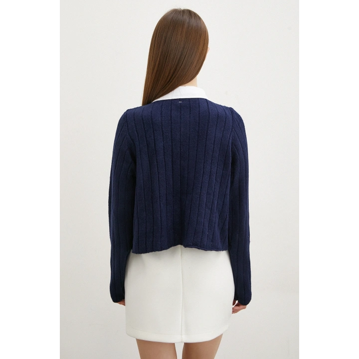 Gömlek Yaka İpek Hırka Lacivert