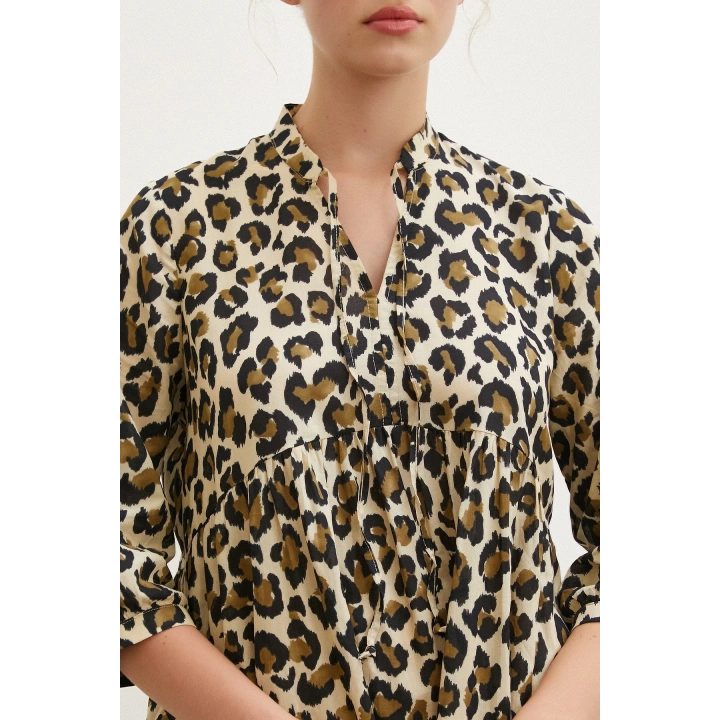 Hakim Yaka Desenli Maxi Elbise Siyah