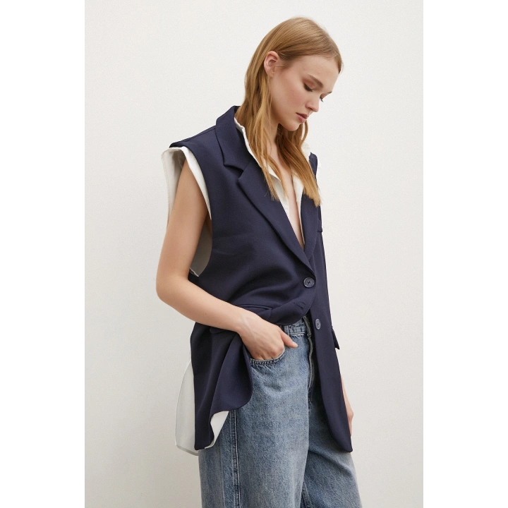 Hakim Yaka Gömlekli Yelek Lacivert
