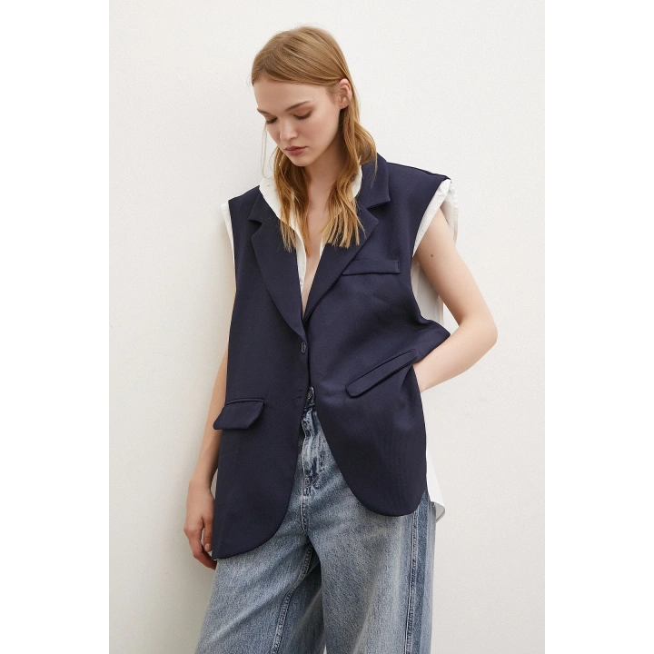 Hakim Yaka Gömlekli Yelek Lacivert
