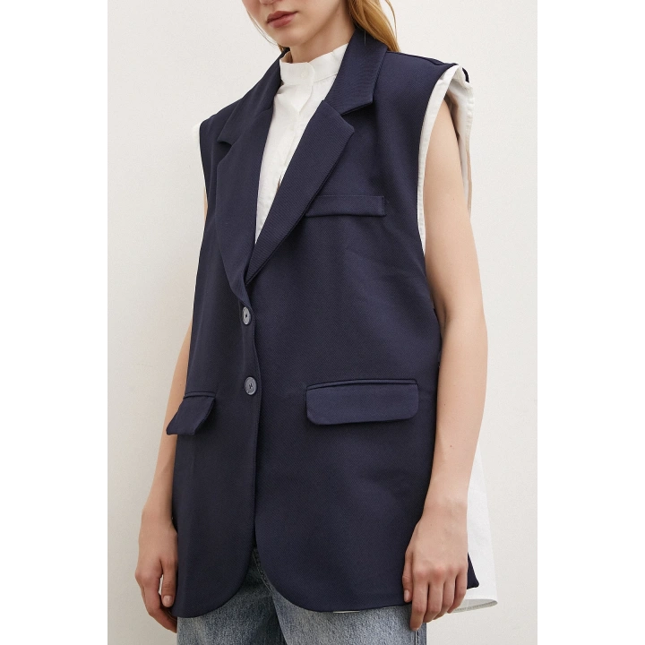 Hakim Yaka Gömlekli Yelek Lacivert