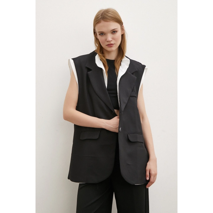 Hakim Yaka Gömlekli Yelek Siyah