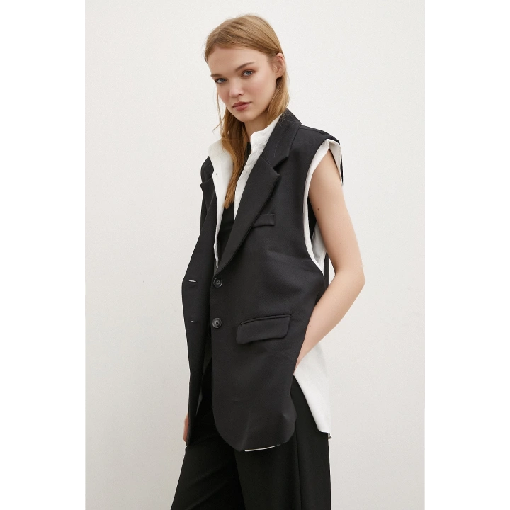 Hakim Yaka Gömlekli Yelek Siyah