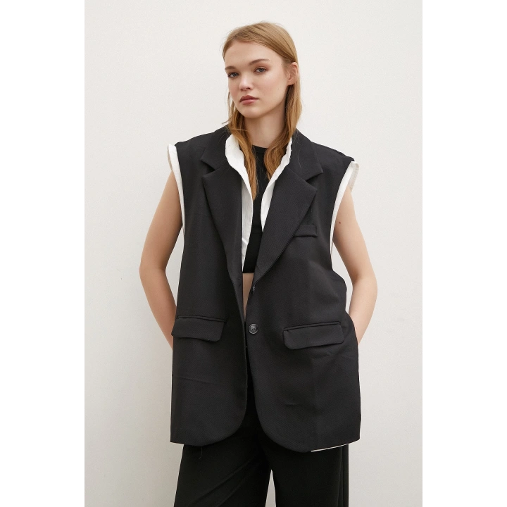 Hakim Yaka Gömlekli Yelek Siyah