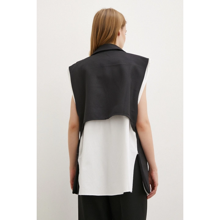 Hakim Yaka Gömlekli Yelek Siyah