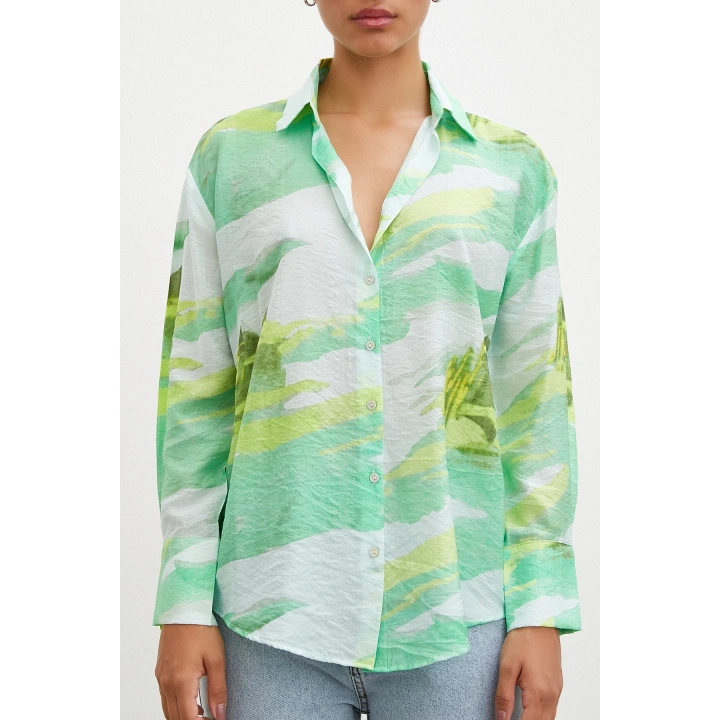 Hawaii Desen Modal Gömlek Yeşil