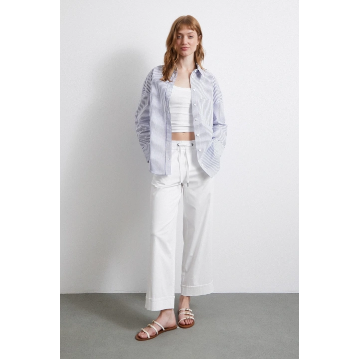 İnce Çizgili Gömlek Mavi