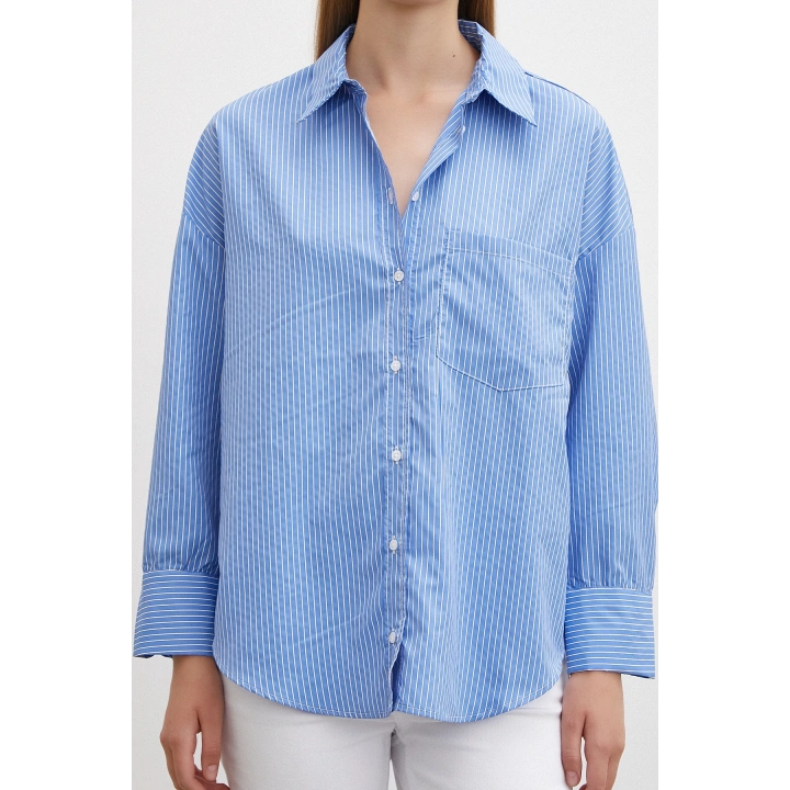 İnce Çizgili Gömlek Mavi
