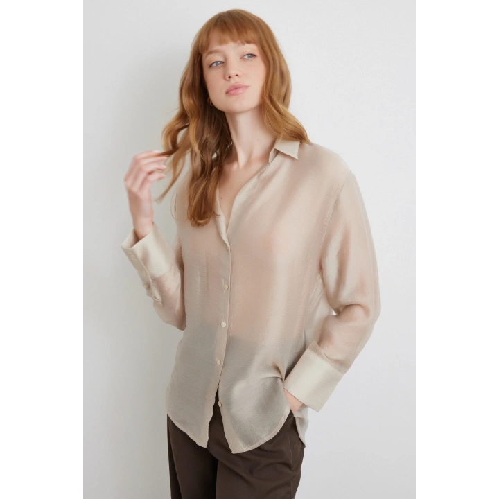 İnce Modal Gömlek Bej